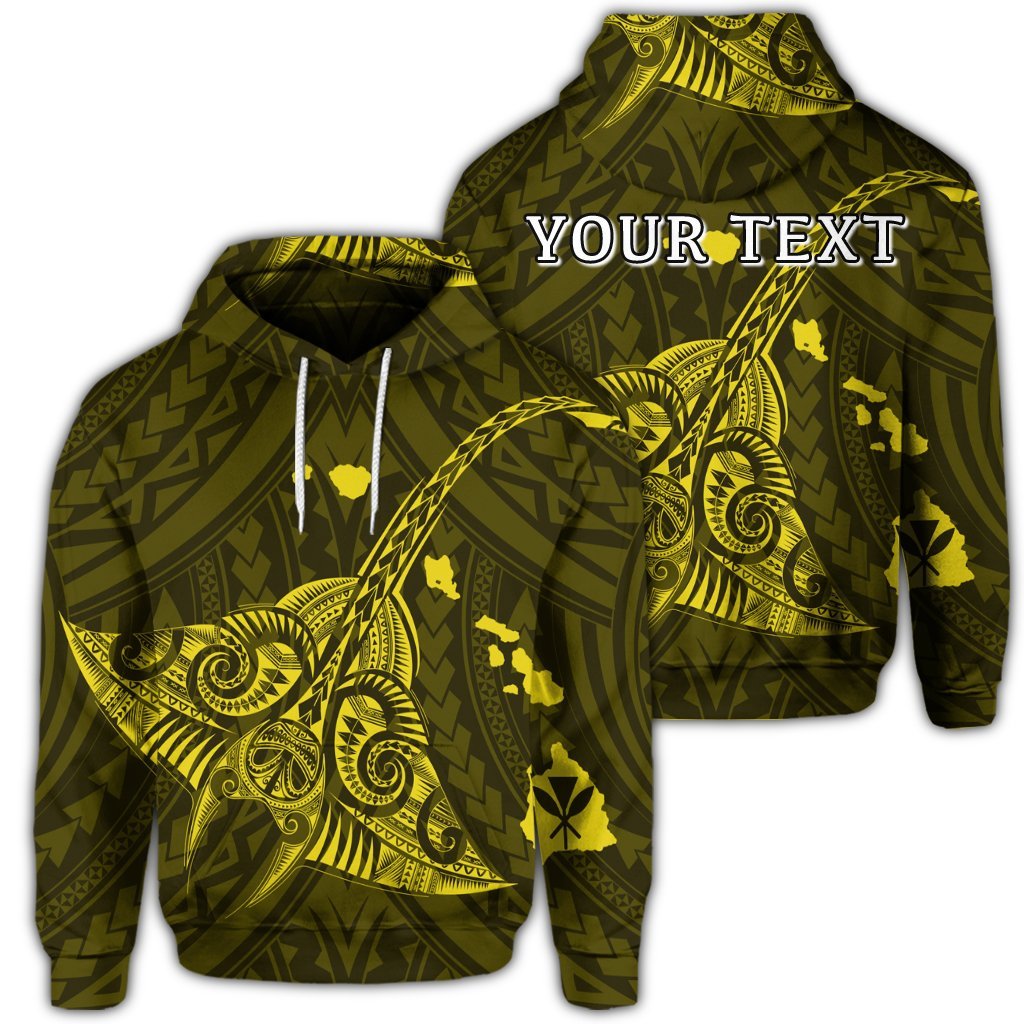 Custom Hawaiian Map Kanaka Manta Ray Polynesian Hoodie Yellow Unisex Art - Polynesian Pride