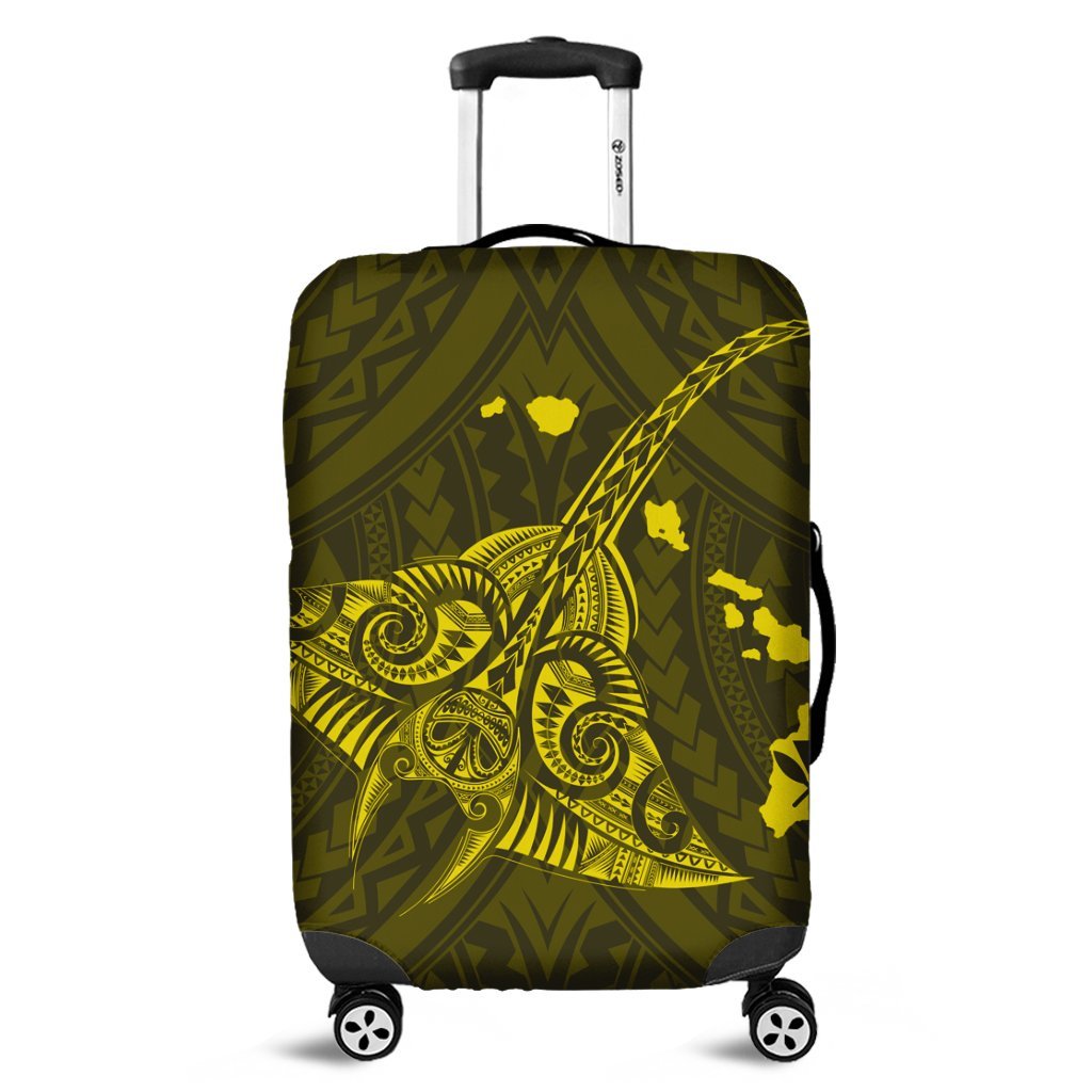 Hawaiian Map Kanaka Manta Ray Polynesian Luggage Covers Yellow - AH Black - Polynesian Pride