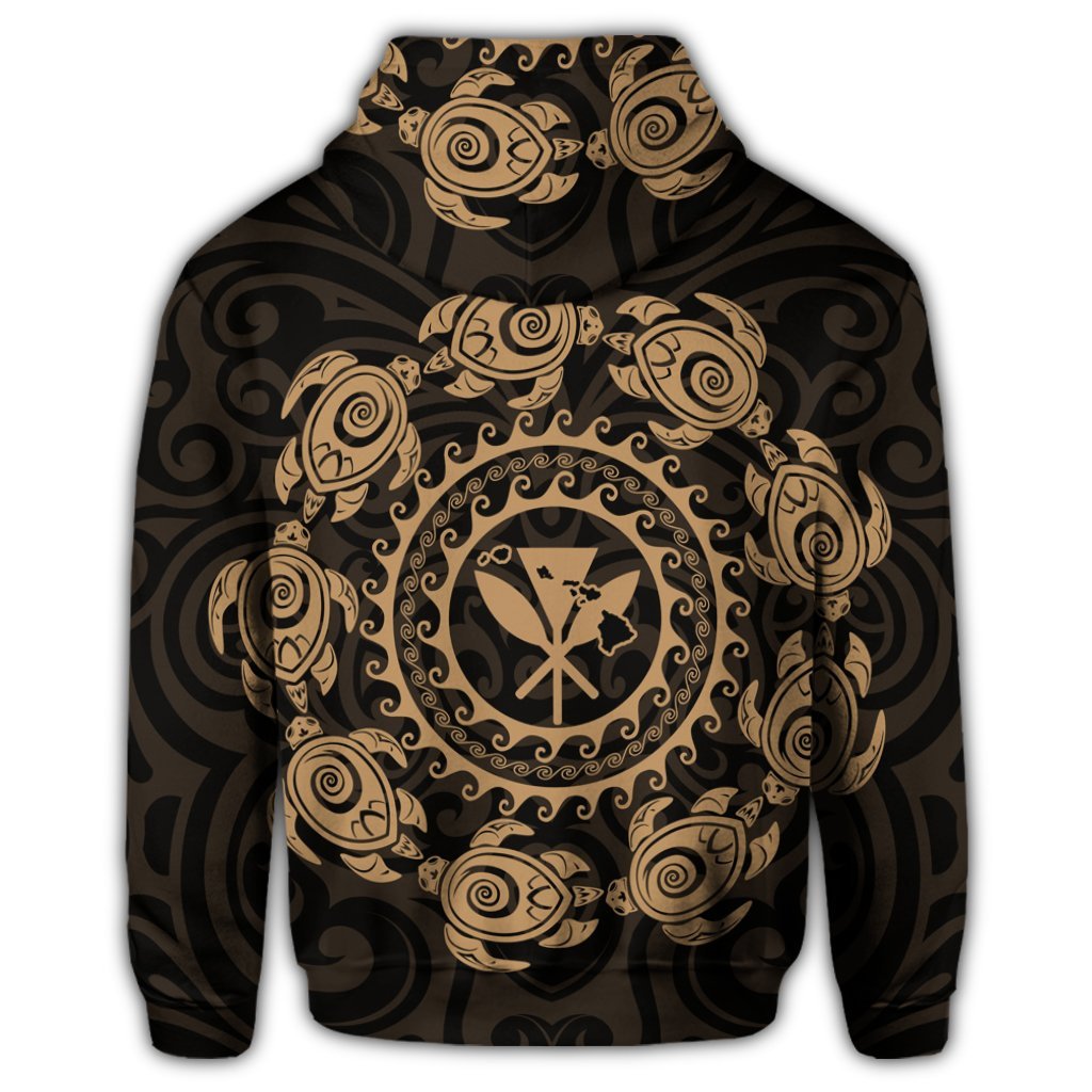 Hawaiian Map Kanaka Turtles Circle Style Gold Polynesian Zip Hoodie - Polynesian Pride