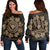 Hawaiian Map Kanaka Turtles Circle Style Gold Polynesian Women's Off Shoulder Sweater - AH Black - Polynesian Pride