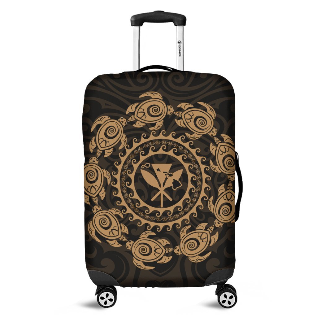 Hawaiian Map Kanaka Turtles Circle Style Gold Polynesian Luggage Covers - AH Black - Polynesian Pride