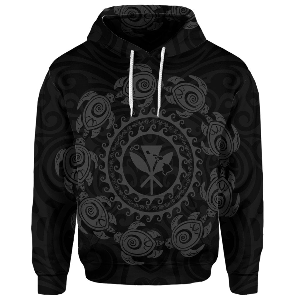 Custom Hawaiian Map Kanaka Turtles Circle Style Gray Polynesian Hoodie - Polynesian Pride