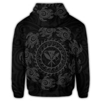 Hawaiian Map Kanaka Turtles Circle Style Gray Polynesian Zip Hoodie - Polynesian Pride
