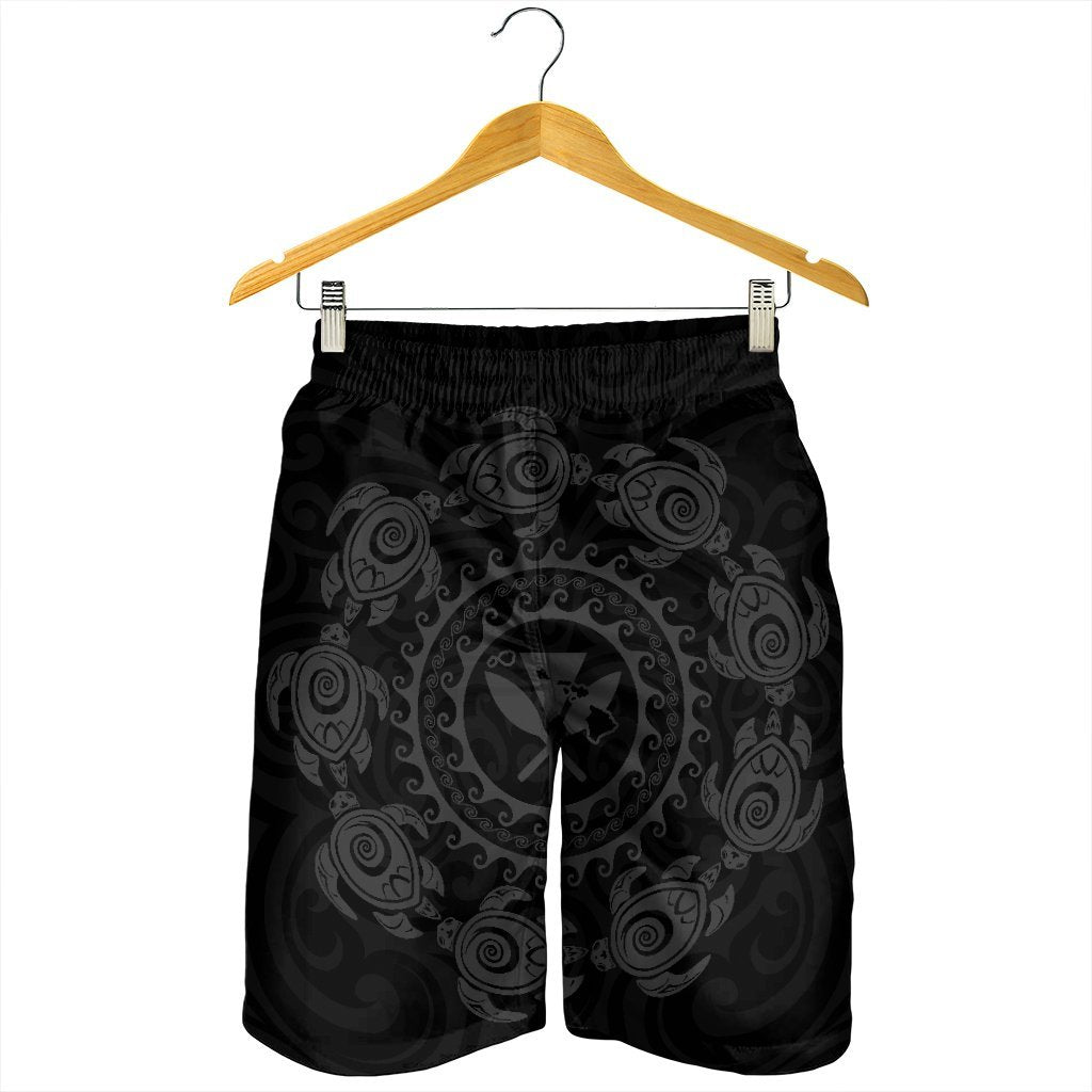 Hawaiian Map Kanaka Turtles Circle Style Gray Polynesian Men's Shorts - AH - Polynesian Pride
