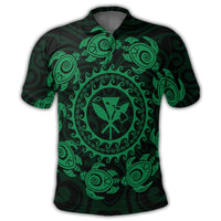 Hawaiian Map Kanaka Turtles Circle Style Green Polynesian Polo Shirt - Polynesian Pride