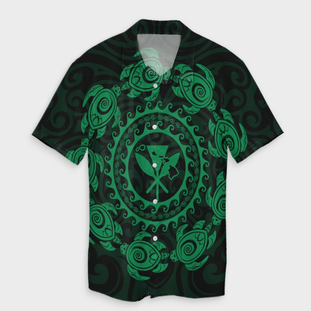 Hawaiian Map Kanaka Turtles Circle Style Green Polynesian Hawaiian Shirt - AH Unisex Black - Polynesian Pride