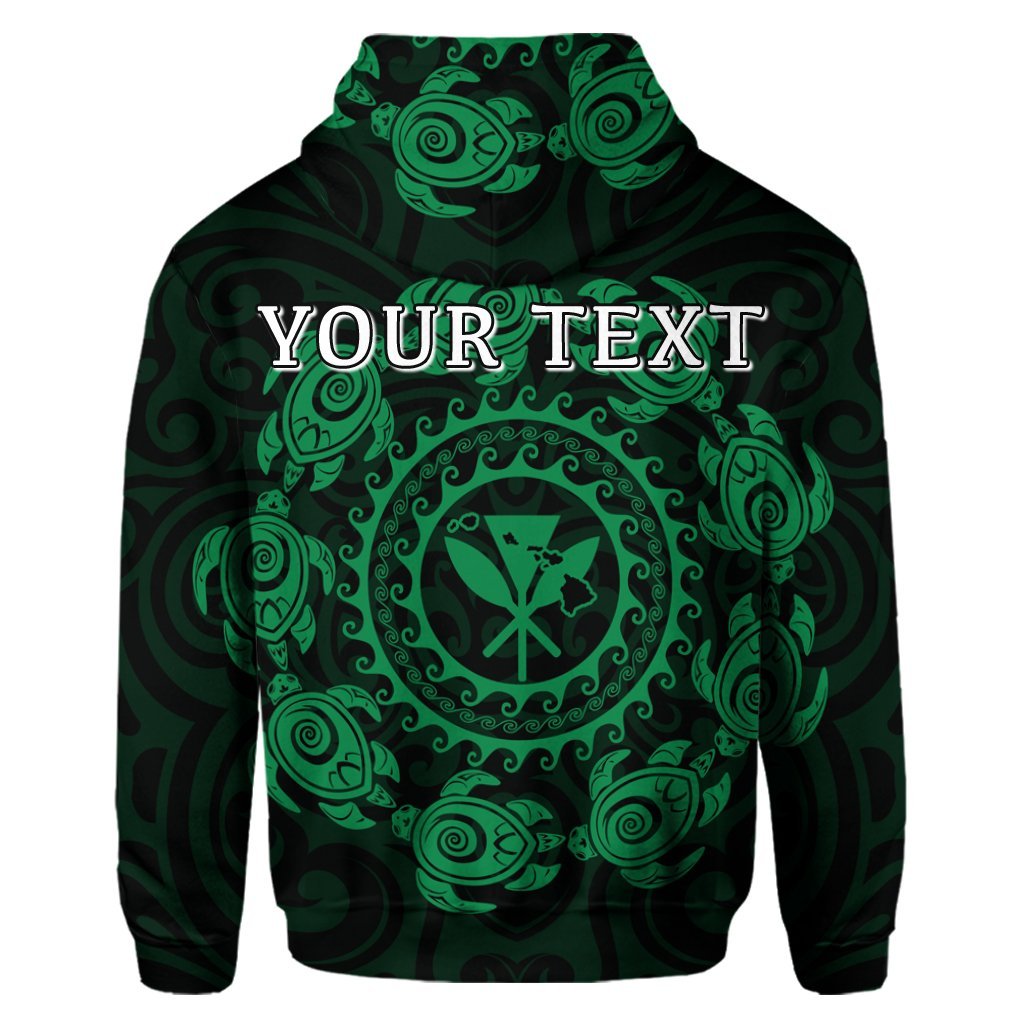 Custom Hawaiian Map Kanaka Turtles Circle Style Green Polynesian Hoodie - Polynesian Pride