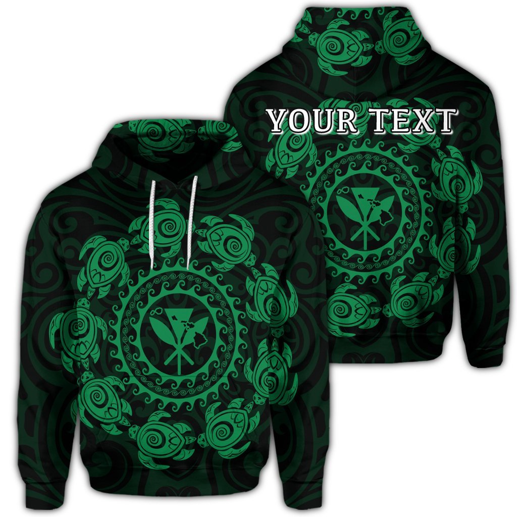 Custom Hawaiian Map Kanaka Turtles Circle Style Green Polynesian Hoodie Unisex Art - Polynesian Pride