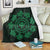 Hawaiian Map Kanaka Turtles Circle Style Green Polynesian Premium Blankets - AH White - Polynesian Pride