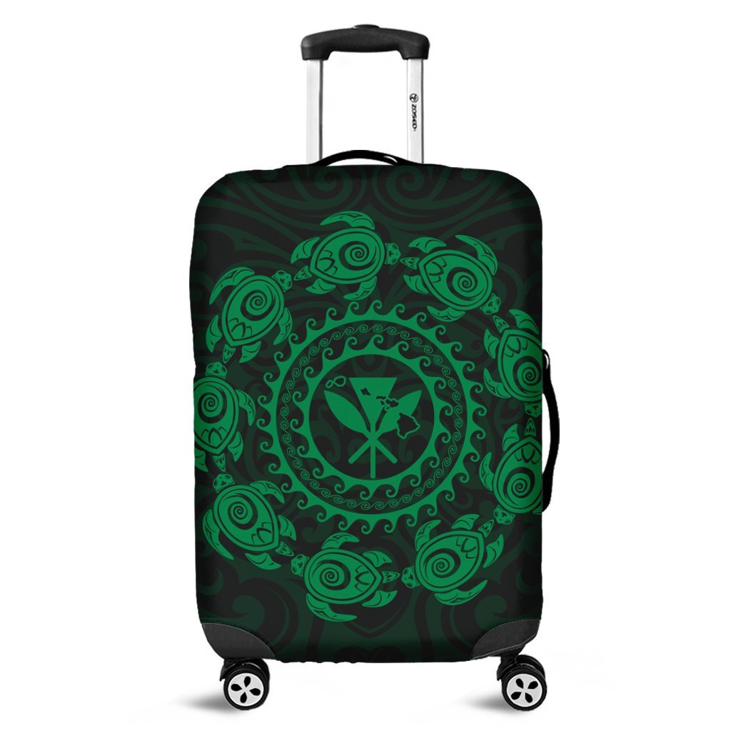 Hawaiian Map Kanaka Turtles Circle Style Green Polynesian Luggage Covers - AH Black - Polynesian Pride