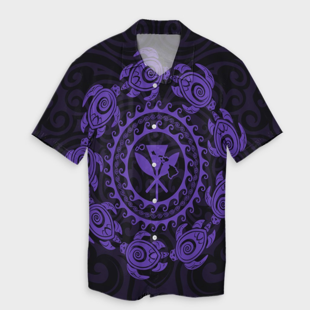 Hawaiian Map Kanaka Turtles Circle Style Purple Polynesian Hawaiian Shirt - AH Unisex Black - Polynesian Pride