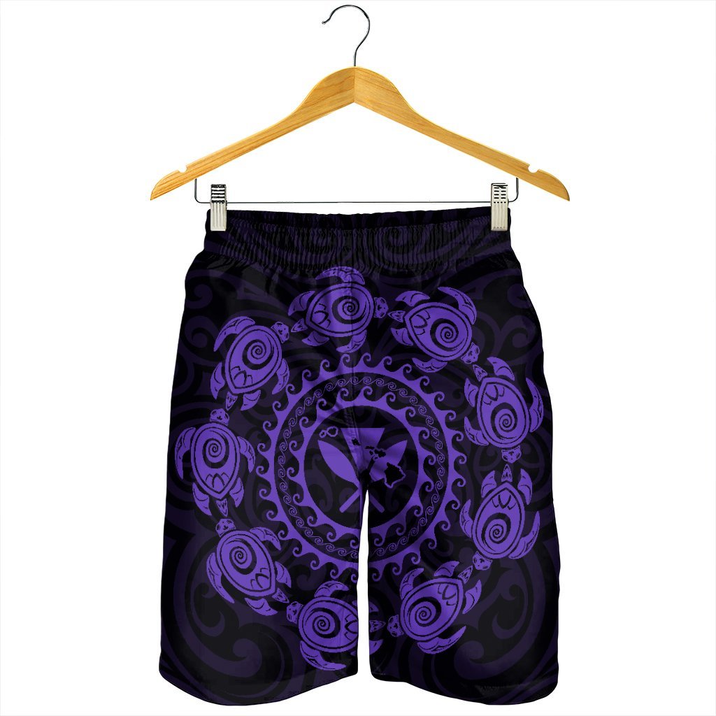 Hawaiian Map Kanaka Turtles Circle Style Purple Polynesian Men's Shorts - AH - Polynesian Pride
