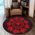 Hawaiian Map Kanaka Turtles Circle Style Red Polynesian Round Carpet - AH - Polynesian Pride