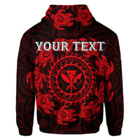 Custom Hawaiian Map Kanaka Turtles Circle Style Red Polynesian Hoodie - Polynesian Pride