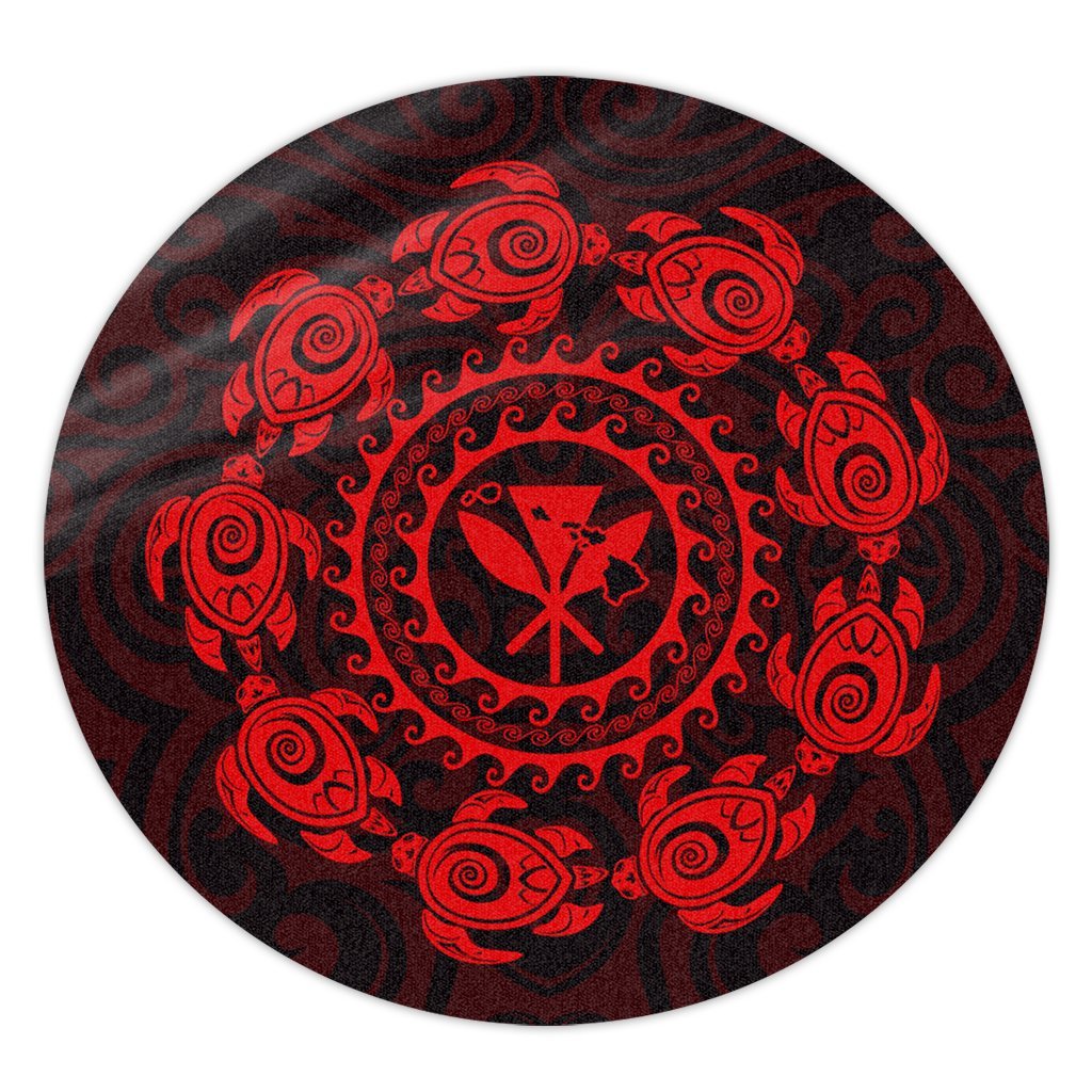 Hawaiian Map Kanaka Turtles Circle Style Red Polynesian Round Carpet - AH Round Carpet Luxurious Plush - Polynesian Pride