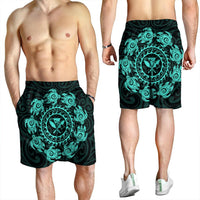 Hawaiian Map Kanaka Turtles Circle Style Turquoise Polynesian Men's Shorts - AH - Polynesian Pride
