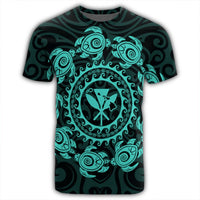 Hawaiian Map Kanaka Turtles Circle Style Turquoise Polynesian T Shirt - Polynesian Pride