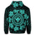 Hawaiian Map Kanaka Turtles Circle Style Turquoise Polynesian Zip Hoodie - Polynesian Pride
