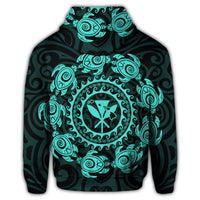 Hawaiian Map Kanaka Turtles Circle Style Turquoise Polynesian Hoodie - Polynesian Pride