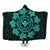 Hawaiian Map Kanaka Turtles Circle Style Turquoise Polynesian Hooded Blanket - AH Hooded Blanket White - Polynesian Pride