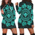 Hawaiian Map Kanaka Turtles Circle Style Turquoise Polynesian Hoodie Dress - AH Black - Polynesian Pride