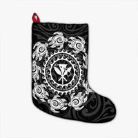 Hawaiian Map Kanaka Turtles Circle Style White Polynesian Christmas Stocking - AH Christmas Stocking 26 X 42 cm Black - Polynesian Pride