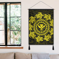 Hawaiian Map Kanaka Turtles Circle Style Yellow Polynesian Hanging Poster - AH - Polynesian Pride