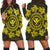 Hawaiian Map Kanaka Turtles Circle Style Yellow Polynesian Hoodie Dress - AH Black - Polynesian Pride