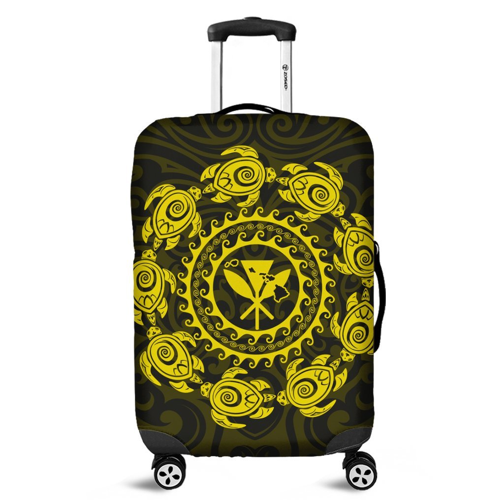 Hawaiian Map Kanaka Turtles Circle Style Yellow Polynesian Luggage Covers - AH Black - Polynesian Pride