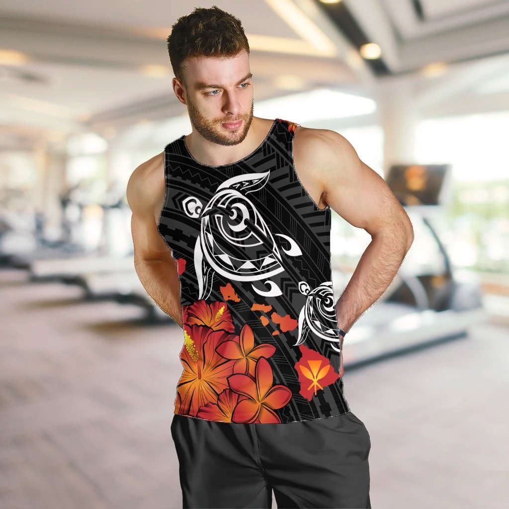 Hawaiian Map Kanaka Turtles Hibiscus Plumeria Tank Top - AH - Polynesian Pride