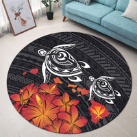 Hawaiian Map Kanaka Turtles Hibiscus Plumeria Round Carpet - AH - Polynesian Pride