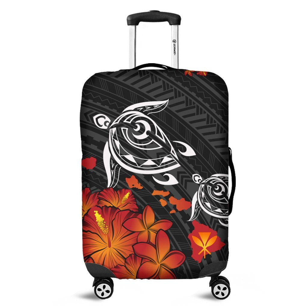 Hawaiian Map Kanaka Turtles Hibiscus Plumeria Luggage Covers - AH Black - Polynesian Pride