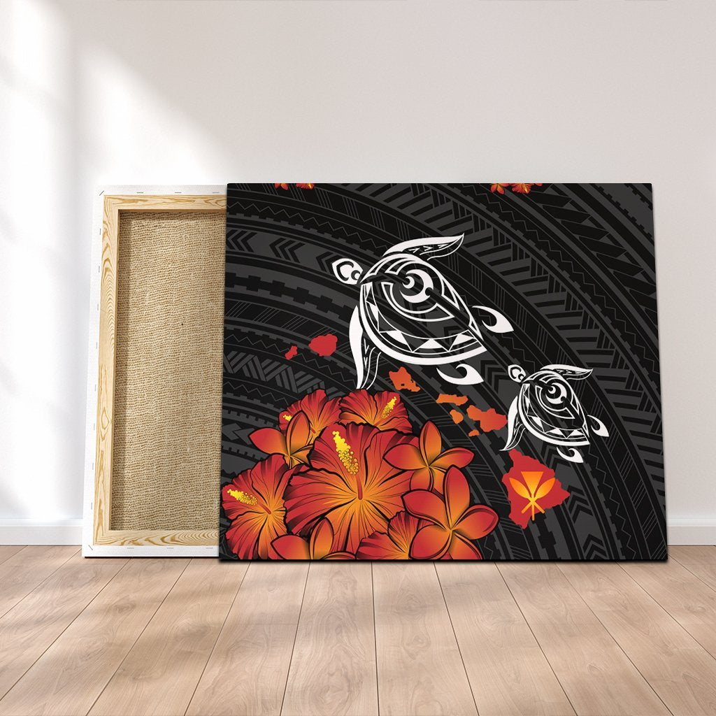 Hawaiian Map Kanaka Turtles Hibiscus Plumeria Canvas - AH Canvas Poly-cotton - Polynesian Pride