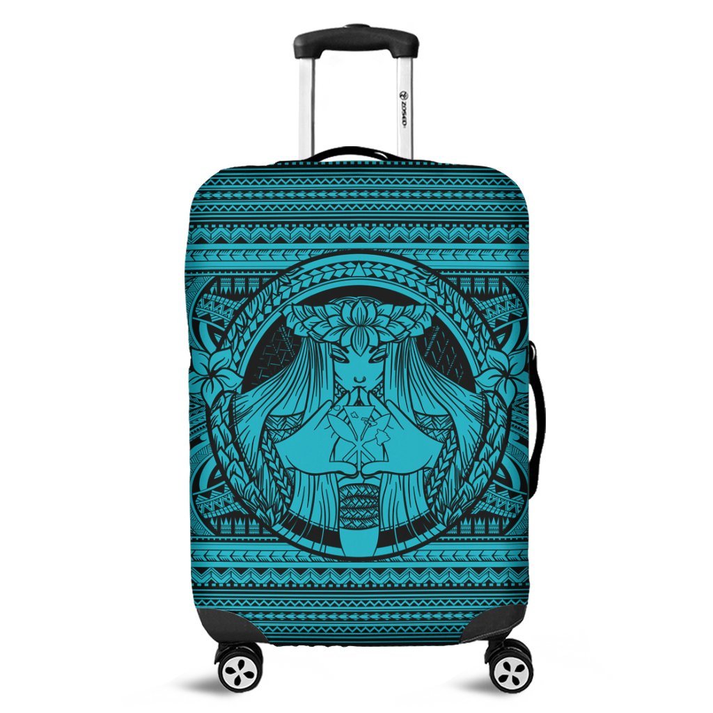 Hawaiian Map Madame Pele Kanaka Plumeria Polynesian Luggage Covers Blue AH Black - Polynesian Pride