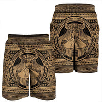 Hawaiian Map Madame Pele Kanaka Plumeria Polynesian Men's Shorts Gold AH - Polynesian Pride