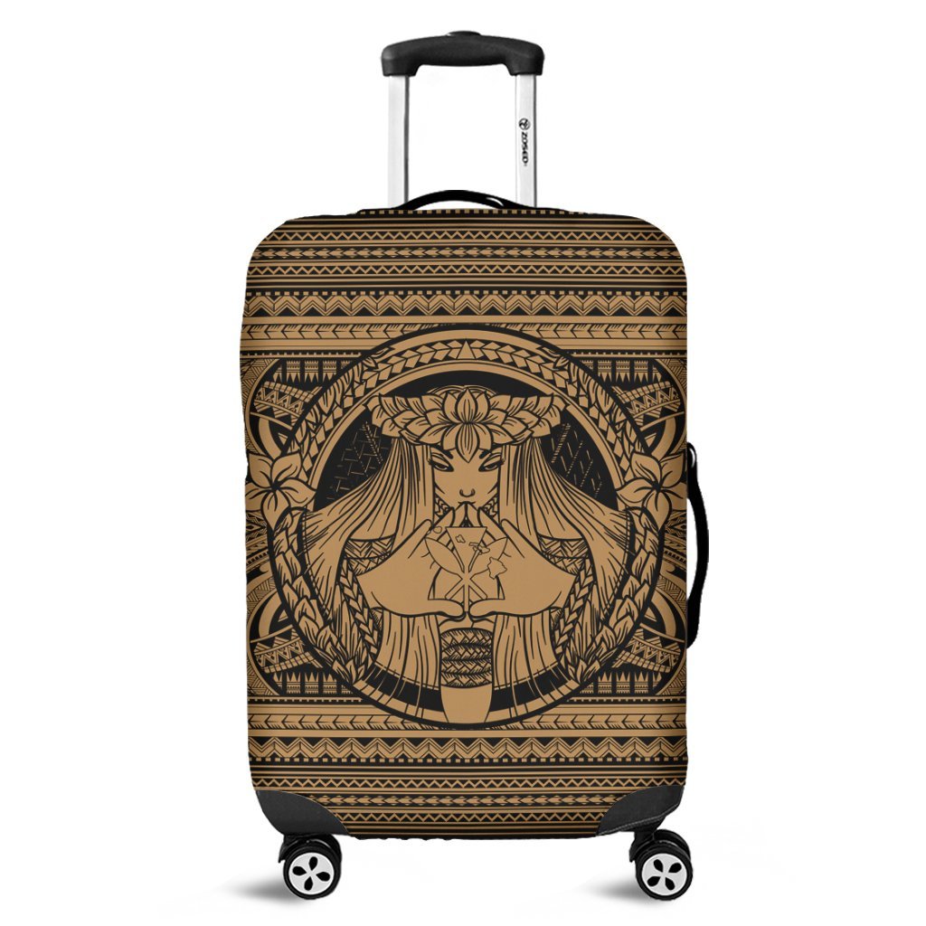 Hawaiian Map Madame Pele Kanaka Plumeria Polynesian Luggage Covers Gold AH Black - Polynesian Pride