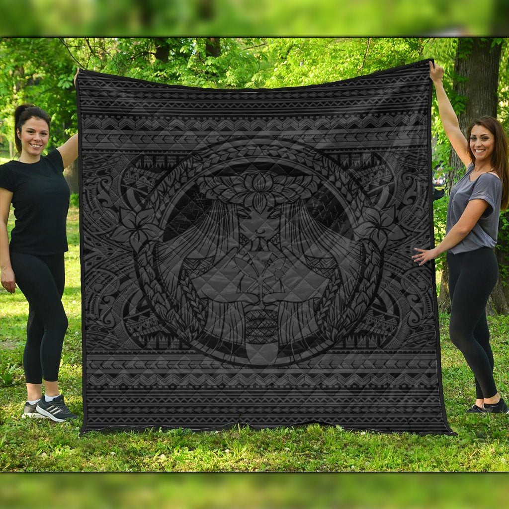 Hawaiian Map Madame Pele Kanaka Plumeria Polynesian Premium Quilts Gray AH Black - Polynesian Pride