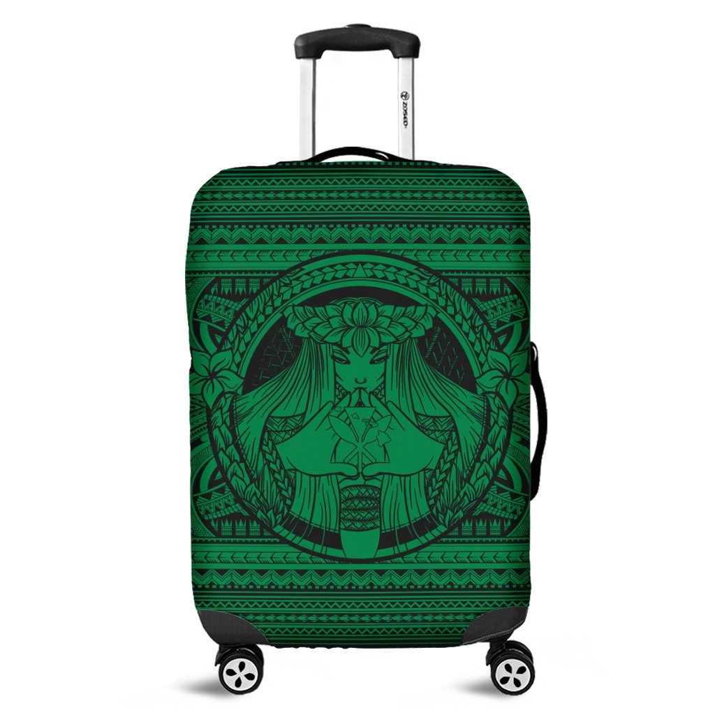 Hawaiian Map Madame Pele Kanaka Plumeria Polynesian Luggage Covers Green AH Black - Polynesian Pride