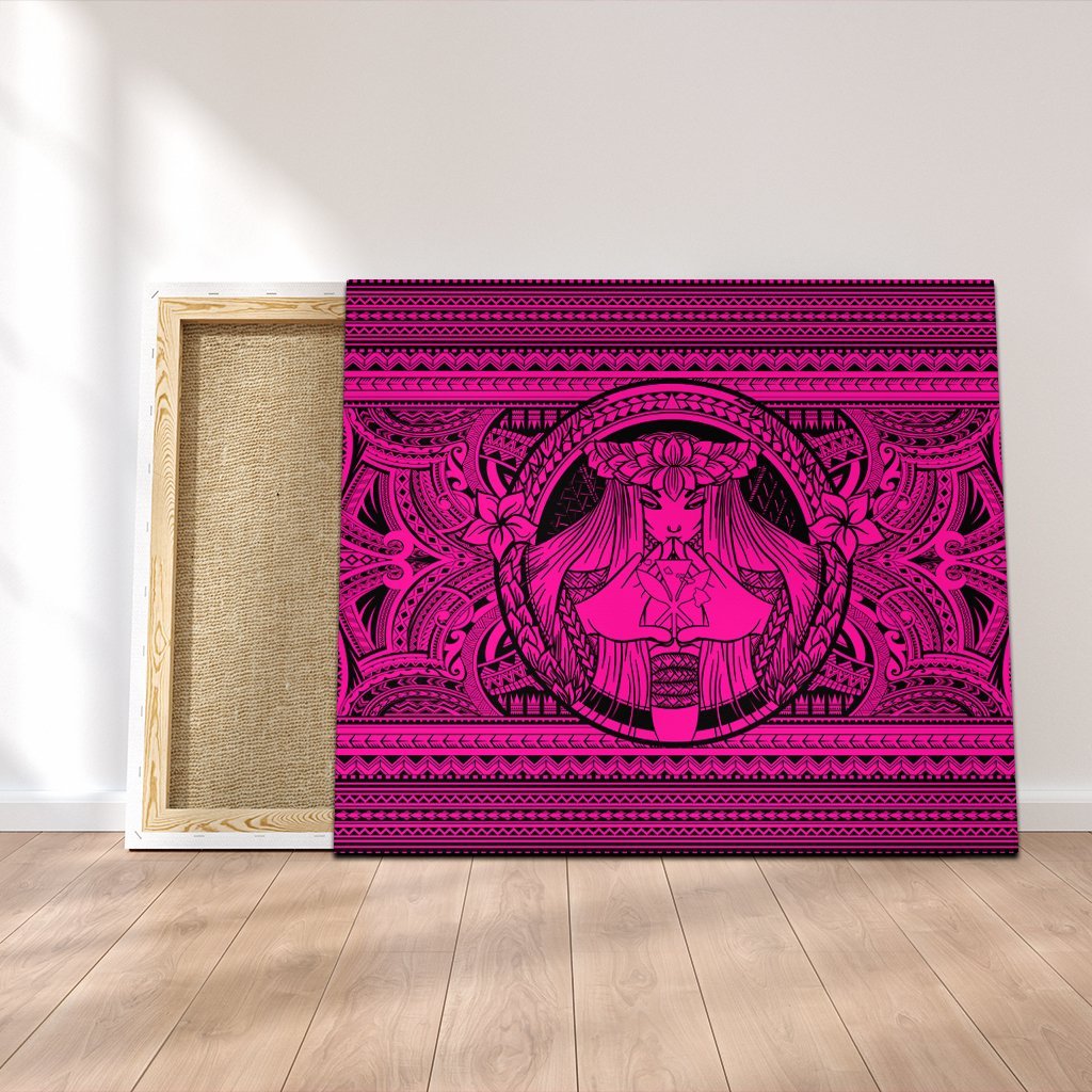 Hawaiian Map Madame Pele Kanaka Plumeria Polynesian Canvas Pink AH Canvas Poly-cotton - Polynesian Pride