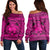 Hawaiian Map Madame Pele Kanaka Plumeria Polynesian Women's Off Shoulder Sweater Pink AH Black - Polynesian Pride