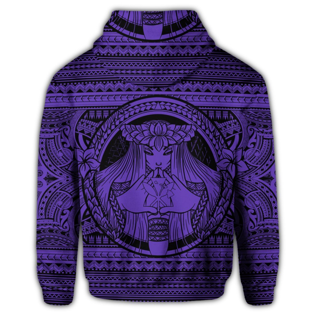 Hawaiian Map Madame Pele Kanaka Plumeria Polynesian Zip Hoodie Purple - Polynesian Pride
