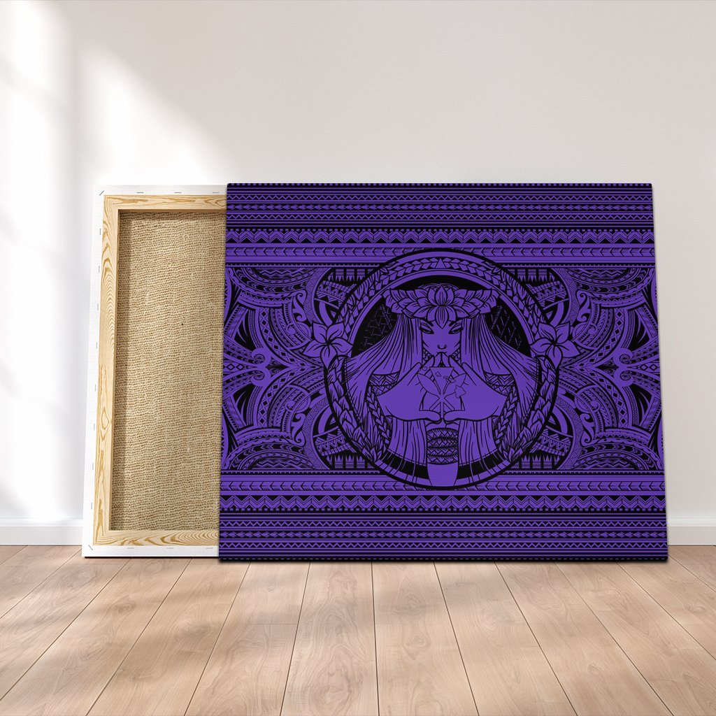 Hawaiian Map Madame Pele Kanaka Plumeria Polynesian Canvas Purple AH Canvas Poly-cotton - Polynesian Pride