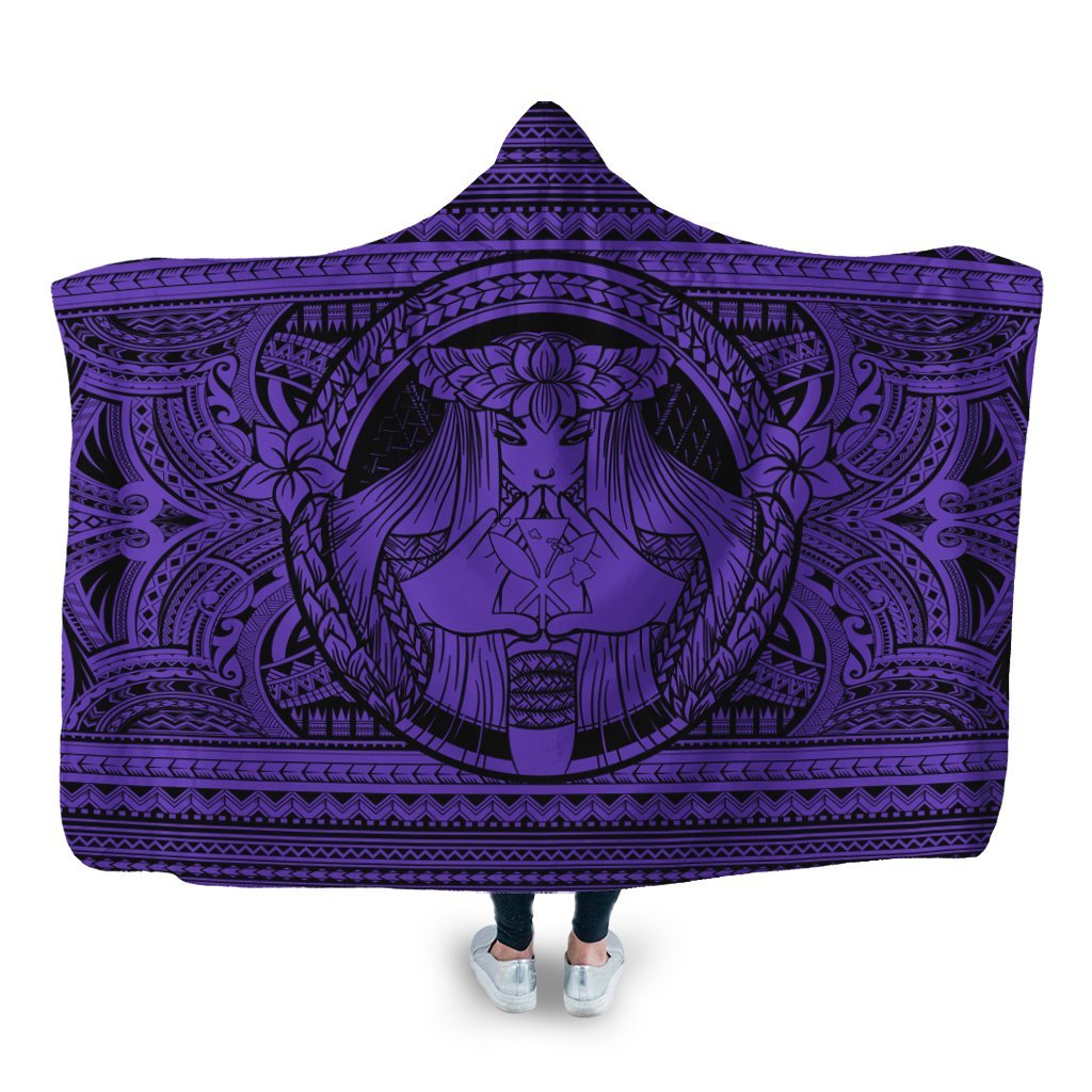 Hawaiian Map Madame Pele Kanaka Plumeria Polynesian Hooded Blanket Purple AH Hooded Blanket White - Polynesian Pride