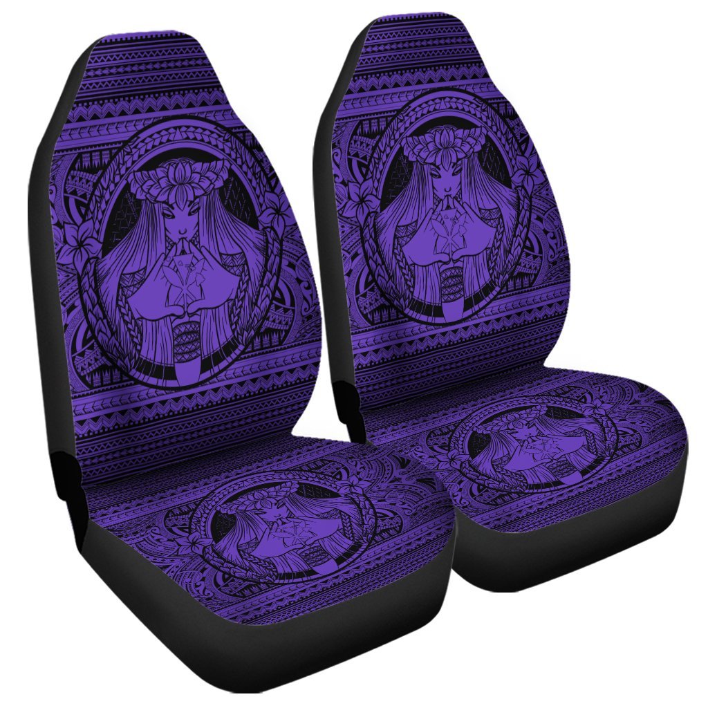 Hawaiian Map Madame Pele Kanaka Plumeria Polynesian Car Seat Covers Purple AH Universal Fit Black - Polynesian Pride