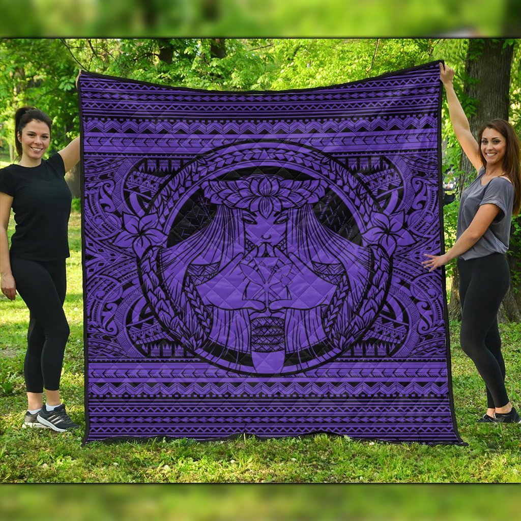 Hawaiian Map Madame Pele Kanaka Plumeria Polynesian Premium Quilts Purple AH Black - Polynesian Pride