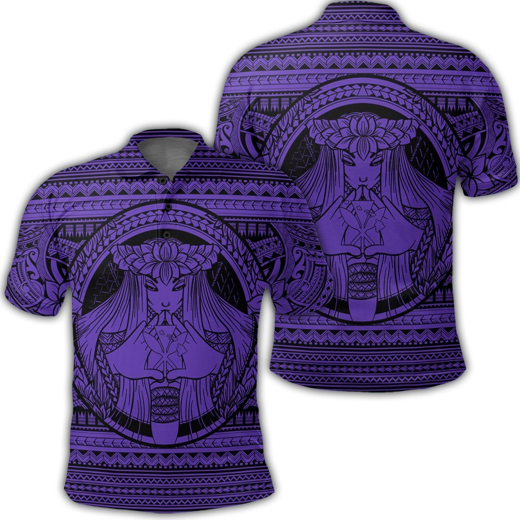 Hawaiian Map Madame Pele Kanaka Plumeria Polynesian Polo Shirt KIDS Purple AH Unisex Purple - Polynesian Pride