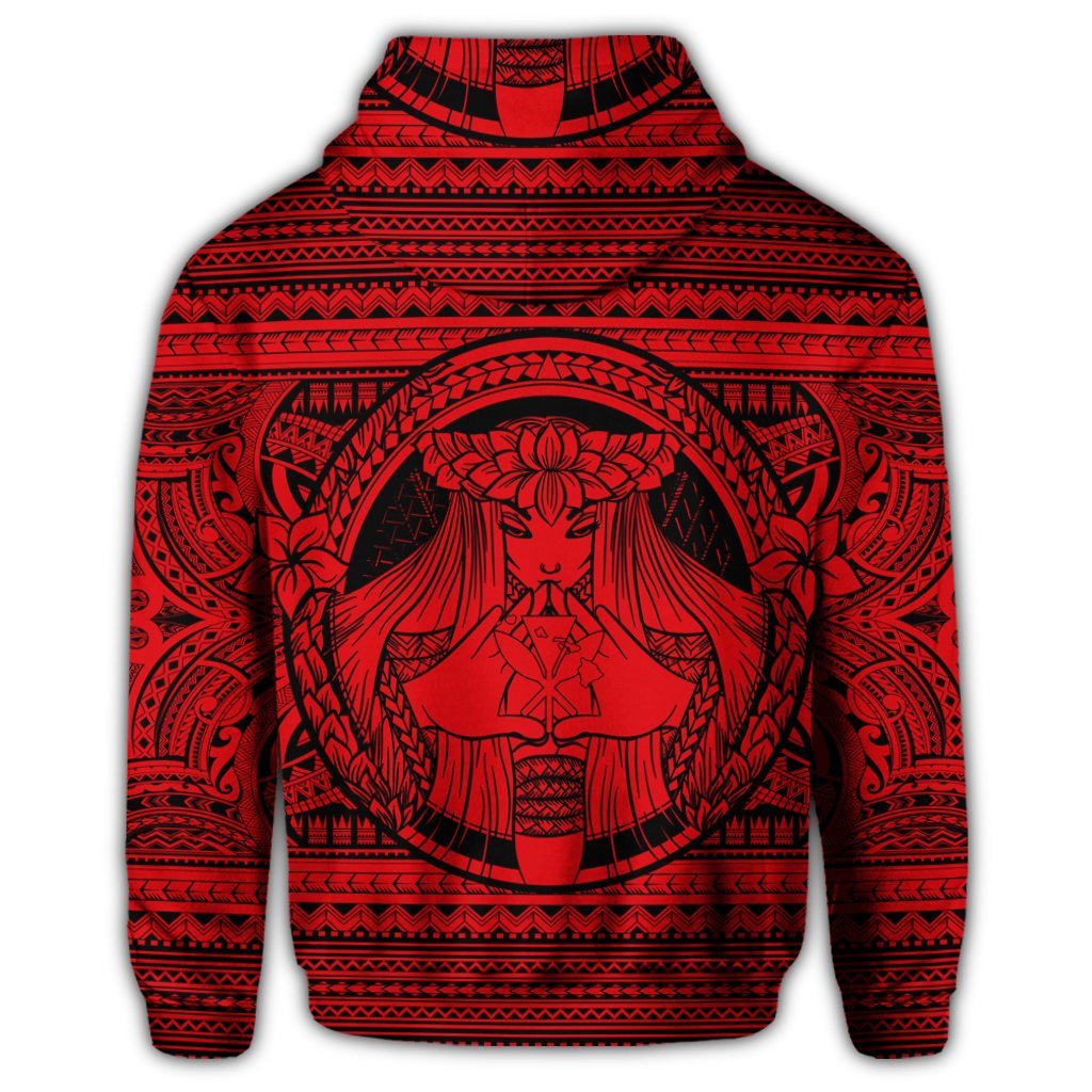 Hawaiian Map Madame Pele Kanaka Plumeria Polynesian Hoodie Red - Polynesian Pride