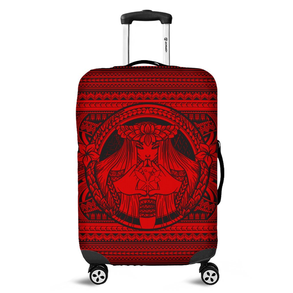 Hawaiian Map Madame Pele Kanaka Plumeria Polynesian Luggage Covers Red AH Black - Polynesian Pride