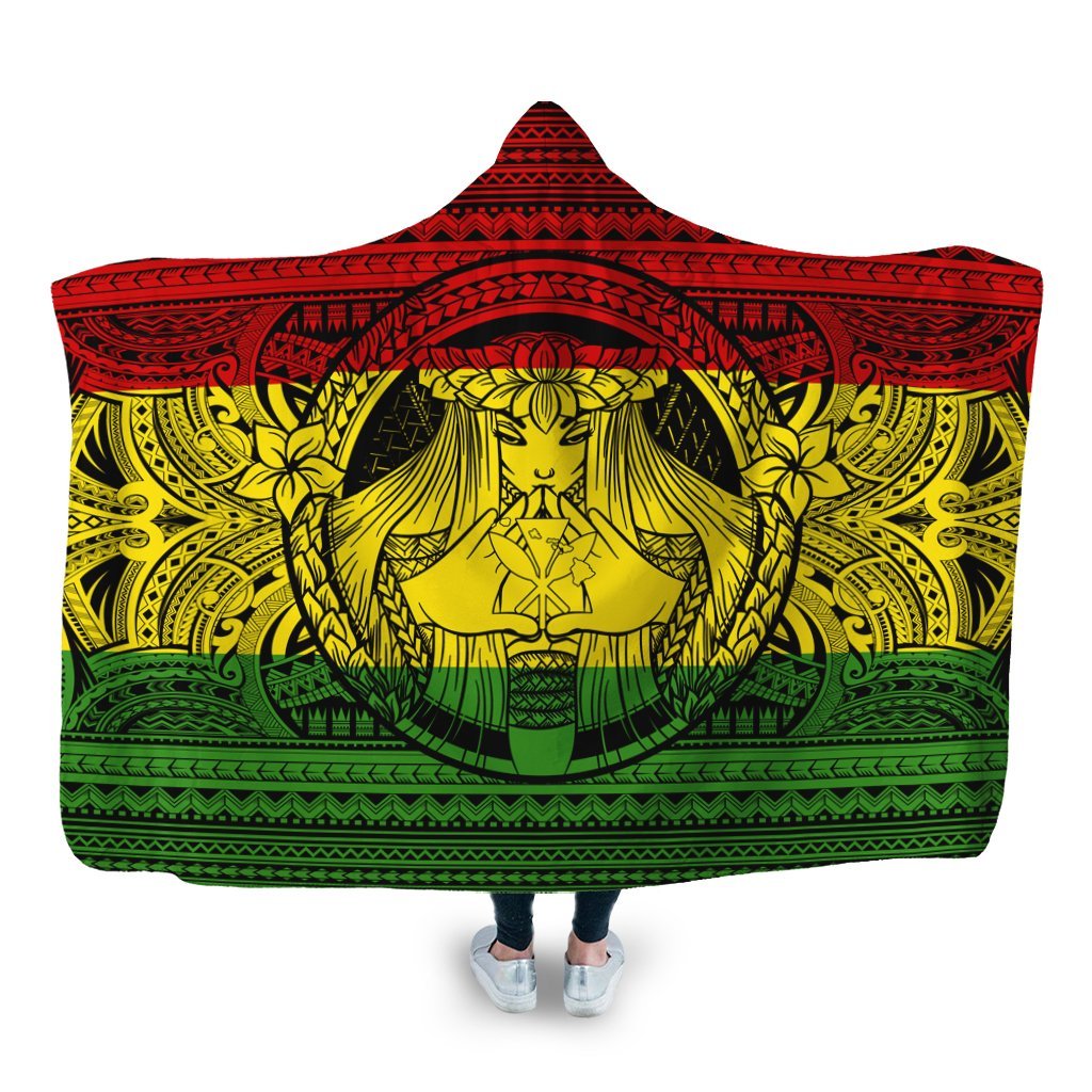 Hawaiian Map Madame Pele Kanaka Plumeria Polynesian Hooded Blanket Reggae AH Hooded Blanket White - Polynesian Pride