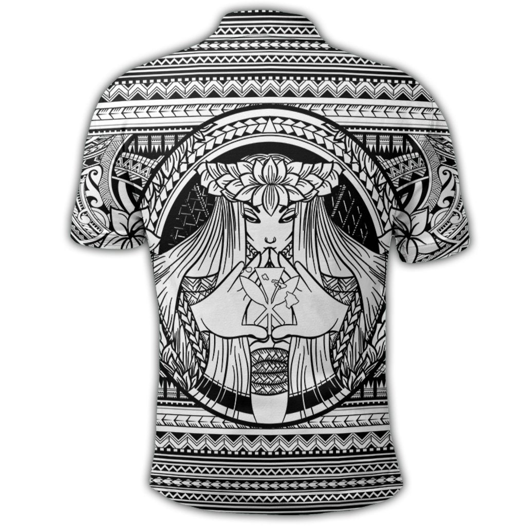 Hawaiian Map Madame Pele Kanaka Plumeria Polynesian Polo Shirt White - Polynesian Pride